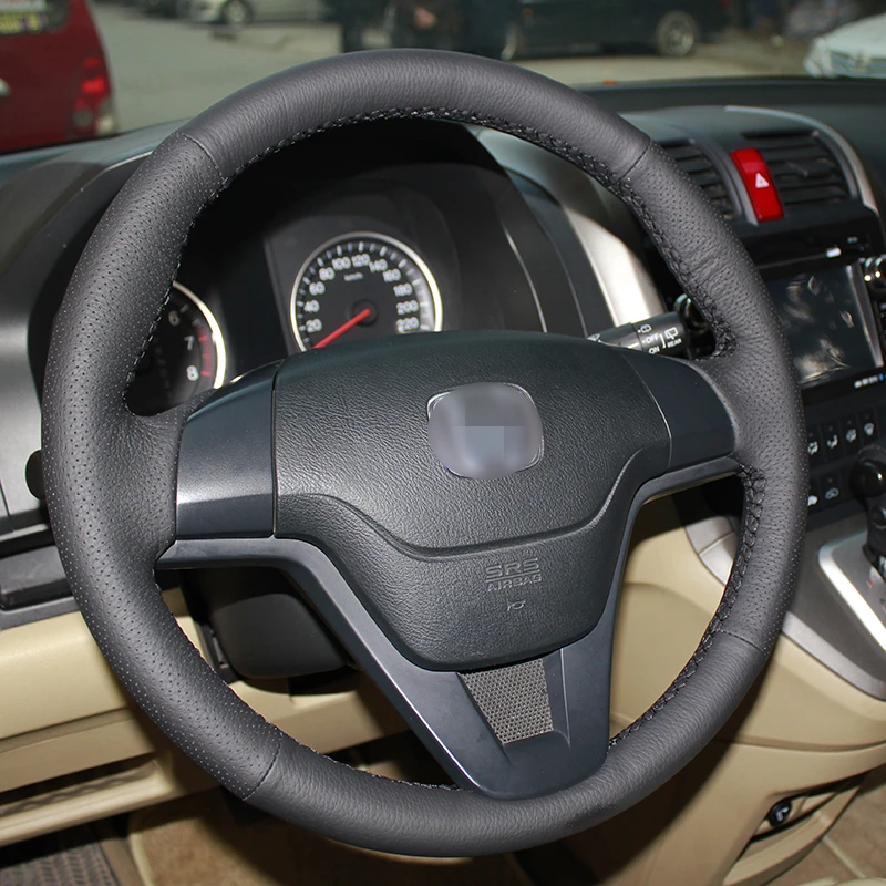 Фото BANNIS сшитый вручную черный кожаный чехол на руль для Honda CRV 2007-2011 №3