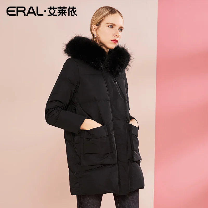 ERAL Women's Winter Coat Long Raccoon Fur Collar Hooded Casual Thermal Luxury Down Jacket Plus Size 617103035 | Женская одежда