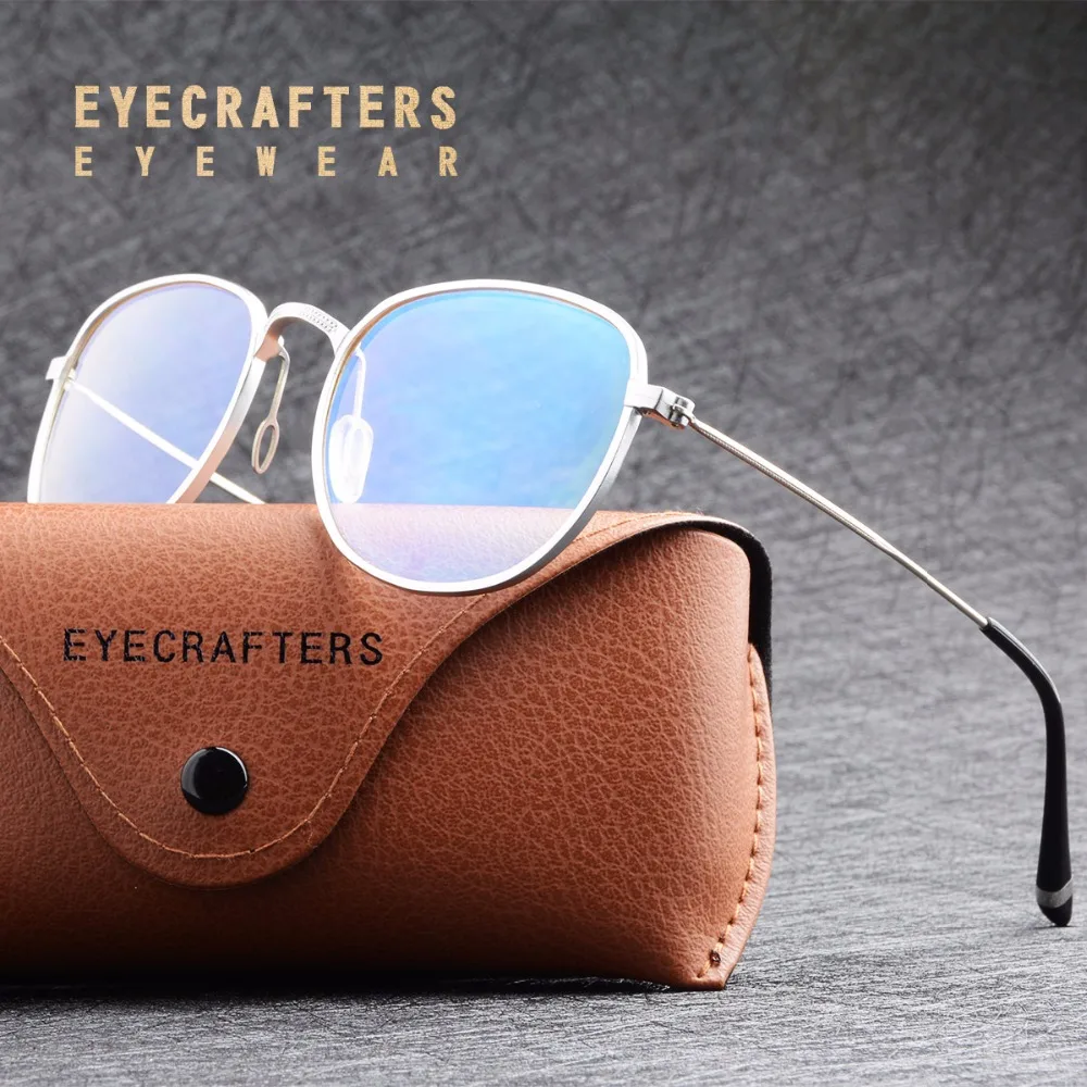 

Винтажные алюминиевые оправы для очков Eyecrafters в стиле ретро для мужчин и женщин, оправа для оптических очков с защитой от синего излучения, о...