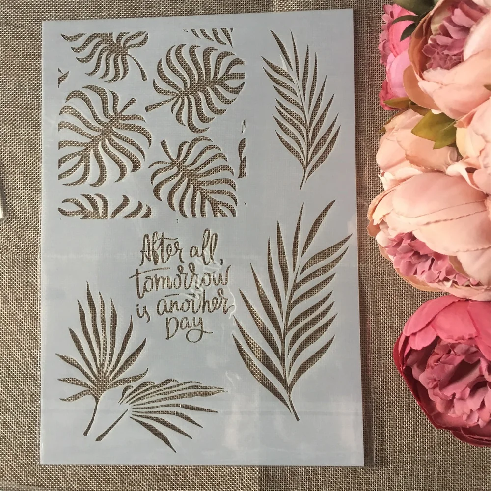 

1Pcs A4 Leaves Words DIY Layering Stencils Wall Painting Scrapbook Coloring Embossing Album Decorative Paper Card Template