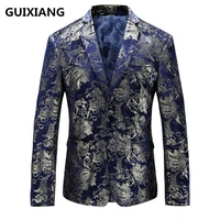 guixiang 2017 autumn british style blazer mens business casual suits men printing coat jacket blazers suits full size m 5xl