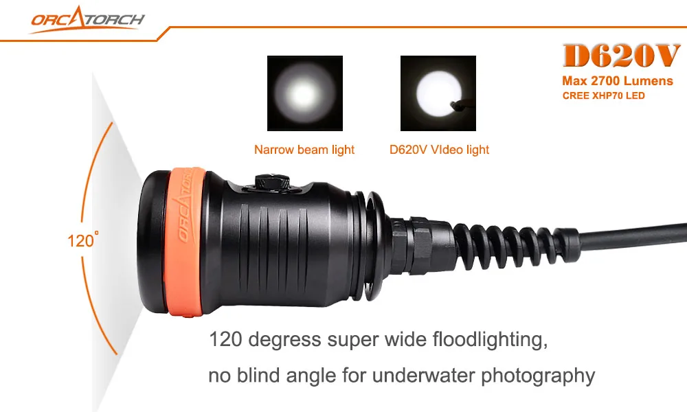 ORCATORCH D620V светодиодный светильник для дайвинга CREE XHP70 светодиодный 2700lm контейнер для дайвинга с ручкой Goodman фото/видео светильник 150 м подводный