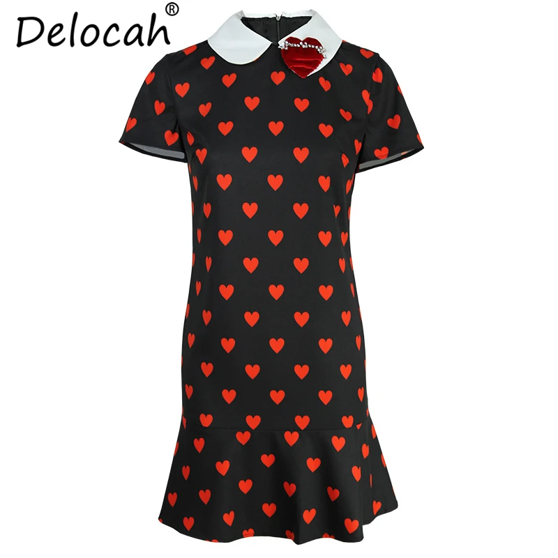 Delocah, новинка, женское весенне-летнее платье, подиум, модное, дизайнерское, элегантное, с бисером, с принтом в виде сердца, повседневные платья с коротким рукавом