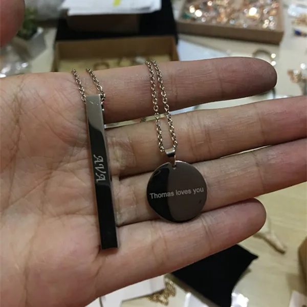 4.5cm Long Stainless Steel Solid Blank or Personalization Customization Bar Disc Necklace Engraved Name Photo | Украшения и