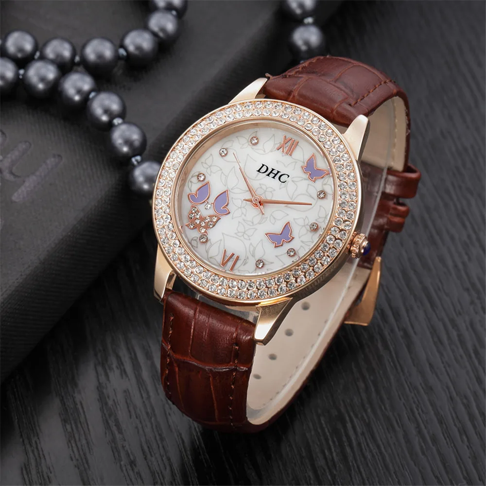 DHC марка женщины часы роскоши Алмаза баян водонепроницаемый Леди кварцевые