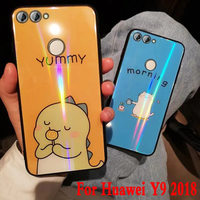 Для huawei y9 2018 чехол наслаждаться 8 plus Роскошные закаленное Стекло Мультфильм