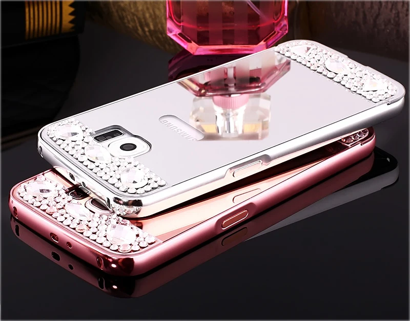 Металлическая рамка + PC Блестящий блестящий чехол с зеркалом для Samsung Galaxy S4 S5 S6 S7