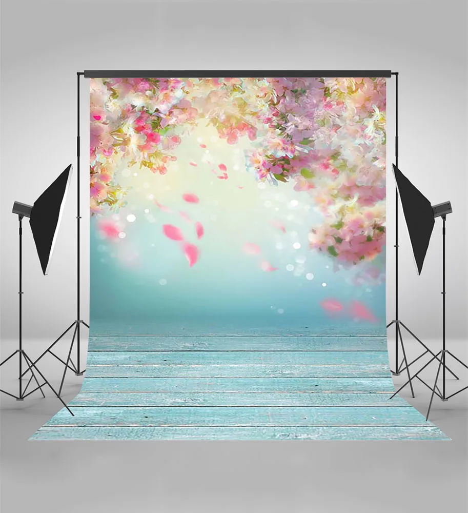 Виниловый фон для фотосъемки новорожденных с изображением цветов и деревянного