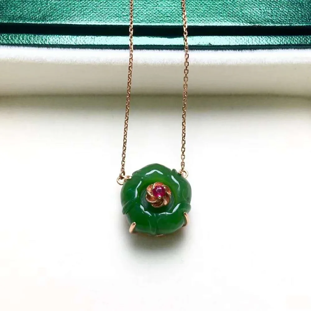 18K gold inlaid Hetian jasper rose clavicle chainJ60# | Украшения и аксессуары