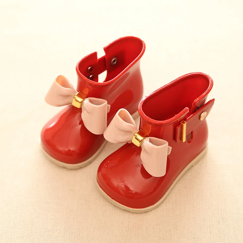 New bow-tied girl's rainboots fashion leather boots with anti-skid round toe ankle flat | Детская одежда и обувь