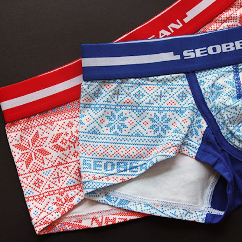 SEOBEAN calcon homme мужские зимние праздничные подарочные боксеры шорты с принтом снежинок мужское хлопковое нижнее белье ropa interior hombre XXL