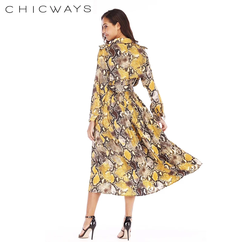 CHICWAYS 2019 шифон цветочный принт тонкий отложной воротник однобортное Платье