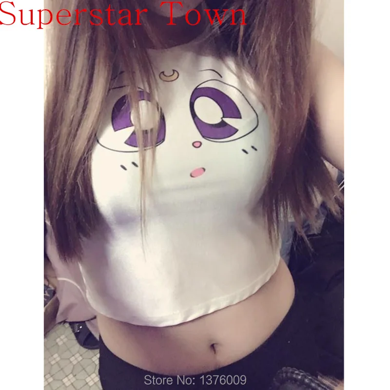 спортивный топ Harajuku Аниме Сейлор Мун Растениеводство Топы Kawaii Луна Cat Женщины
