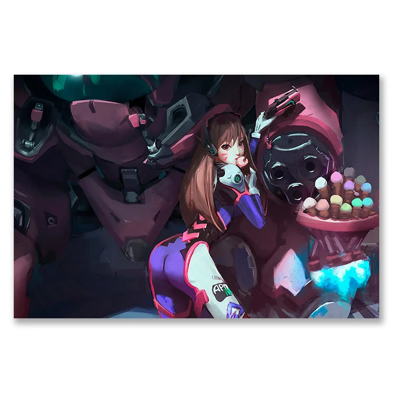 Overwatchs d. va плакат аниме Шелковые Плакаты d. va настенные художественные принты для спальни бескаркасные картины Overwatchs
