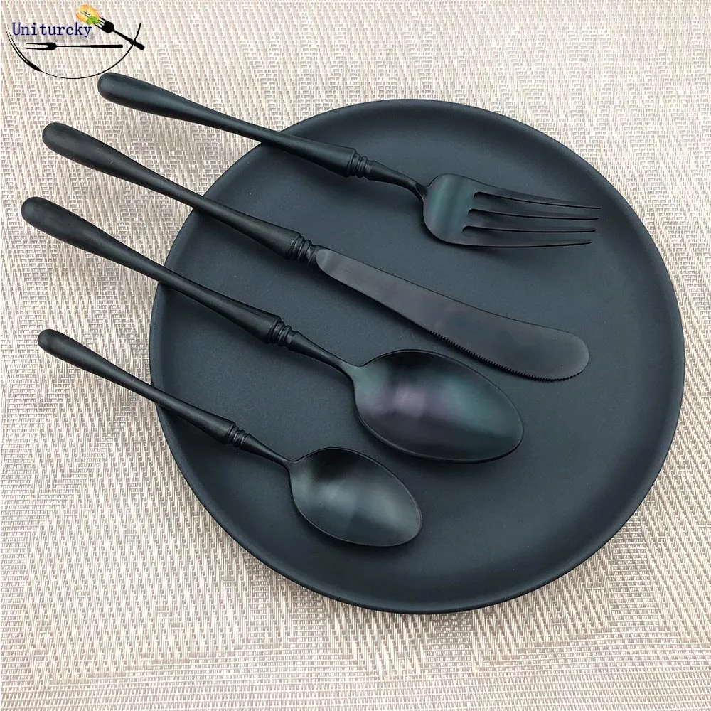 Black 4Set Роскошный Западный набор посуды черный/серебристый цвет, набор столовых приборов 304 Нержавеющая сталь Ножи вилка, ложка 16 шт./лот многоразовые посуда для 4 - Цвет: Black 4Set