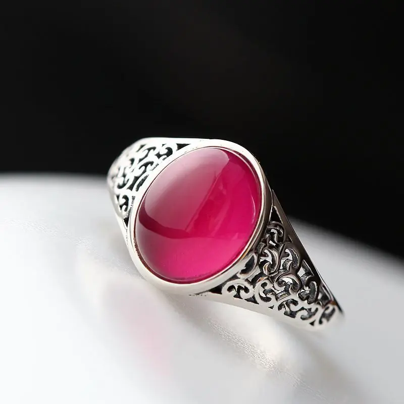 

Ecoworld Ge silver jewelry wholesale manual with red corundum 925 Sterling Silver Ring retro silver ring opening female