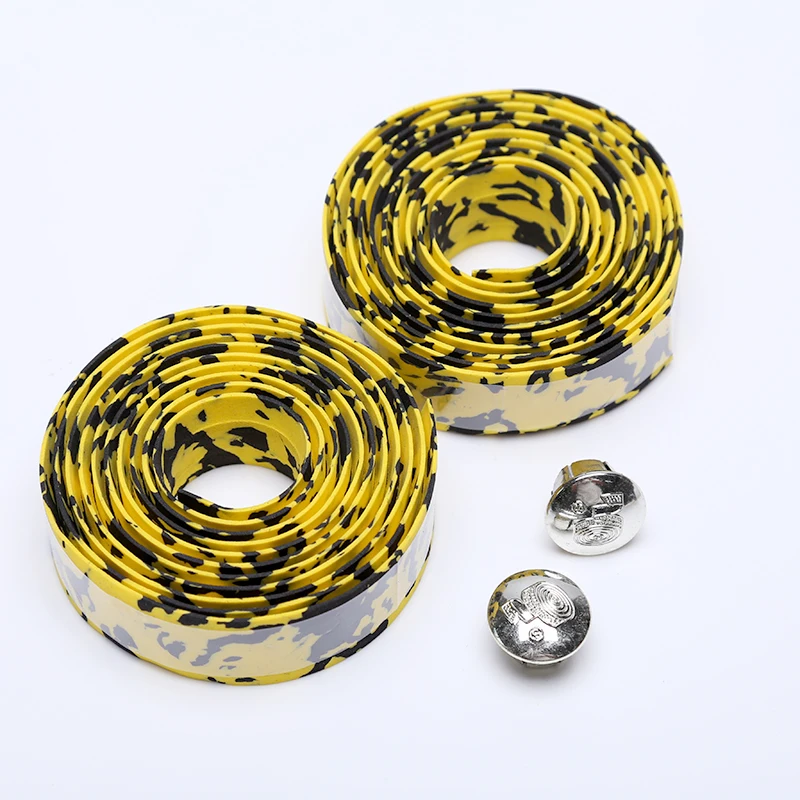 Black Yellow Пробковая обмотка для шоссейного велосипеда, велосипедная лента, заглушка для велосипеда, камуфляжная велосипедная ручка, ремень для руля, лента из пенопласта, спортивные товары - Цвет: Black Yellow