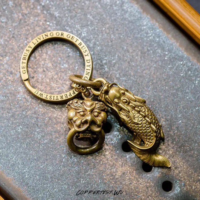 Coppertist. wu маленькая голова льва бронзовый брелок латунный брелок для ключей ручной работы Золотое модное кольцо для ключей с сумочкой кулон - Цвет: Type 8