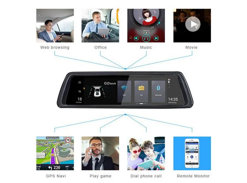 Зеркало видеорегистратор 10 дюймов Full Touch IPS 4G Android GPS FHD 1080P два объектива ADAS Wi Fi|dual