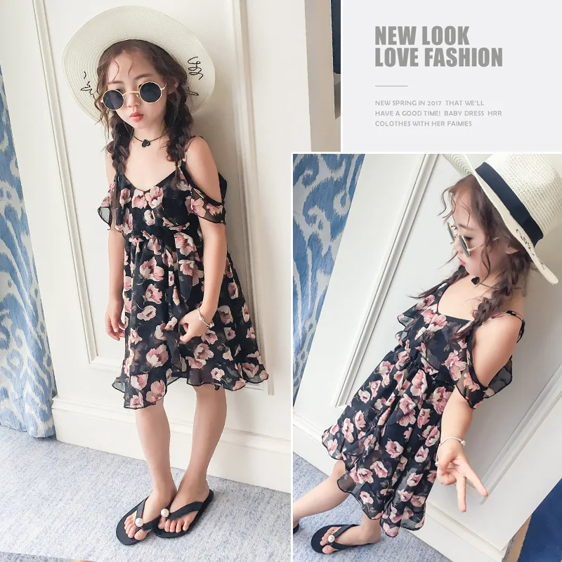 2017 Летнее цветочное платье для девочек шифоновые пляжные платья принцессы