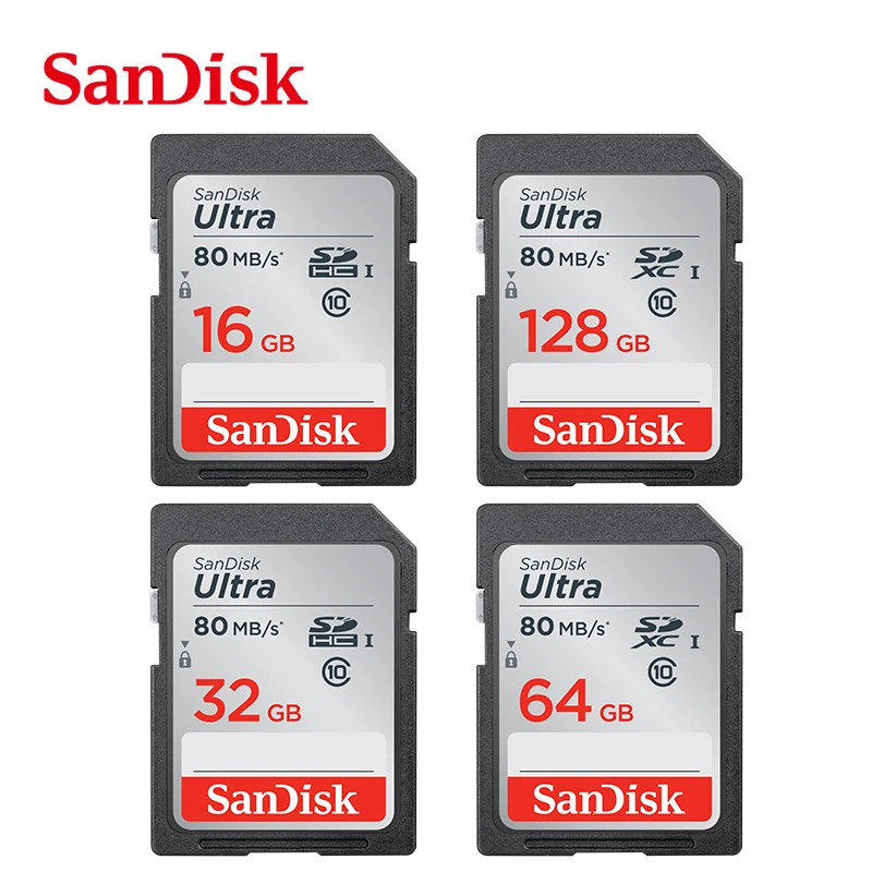 SanDisk ультра оригинальная sd карта 16 ГБ 32 SDHC 64 Гб 128 SDXC класс 10 памяти C10 R80mb/s USH 1