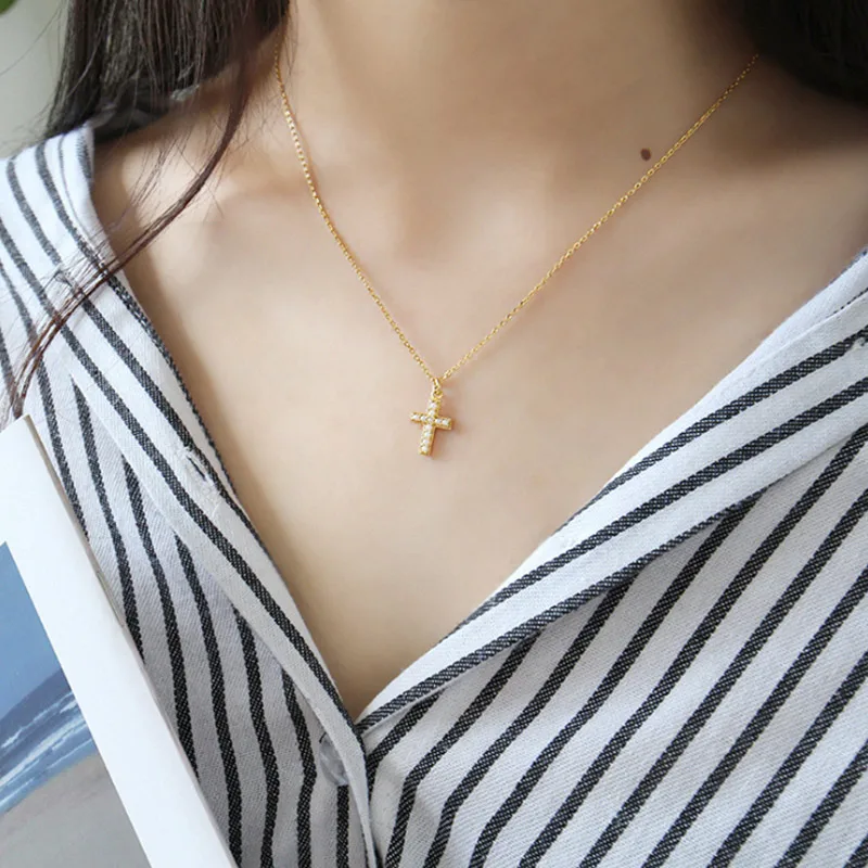 Gold Color F.I.N.S, S925 Стерлинговое Серебро, маленький крест, имитация жемчуга, короткие ожерелья на ключицы, подвески для женщин, 925 серебро, хорошее ювелирное изделие - Окраска металла: Gold Color