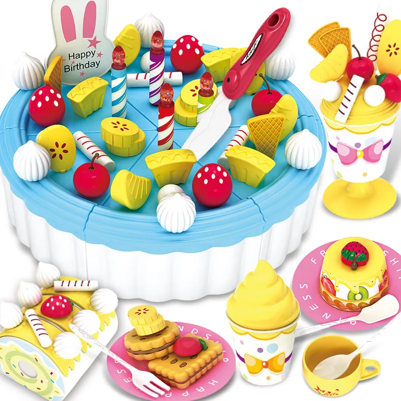 Newest 103Pcs DIY Pretend Play Fruit Cutting Birthday Cake Kitchen Food Toys Toy Pink Blue Girls Gift for Children | Игрушки и хобби