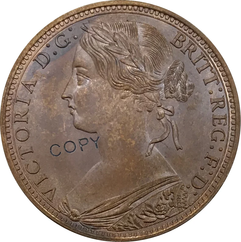 Коллекционная монета 1866 Великобритания 1 пенни Виктория 2-й портрет красная медь |