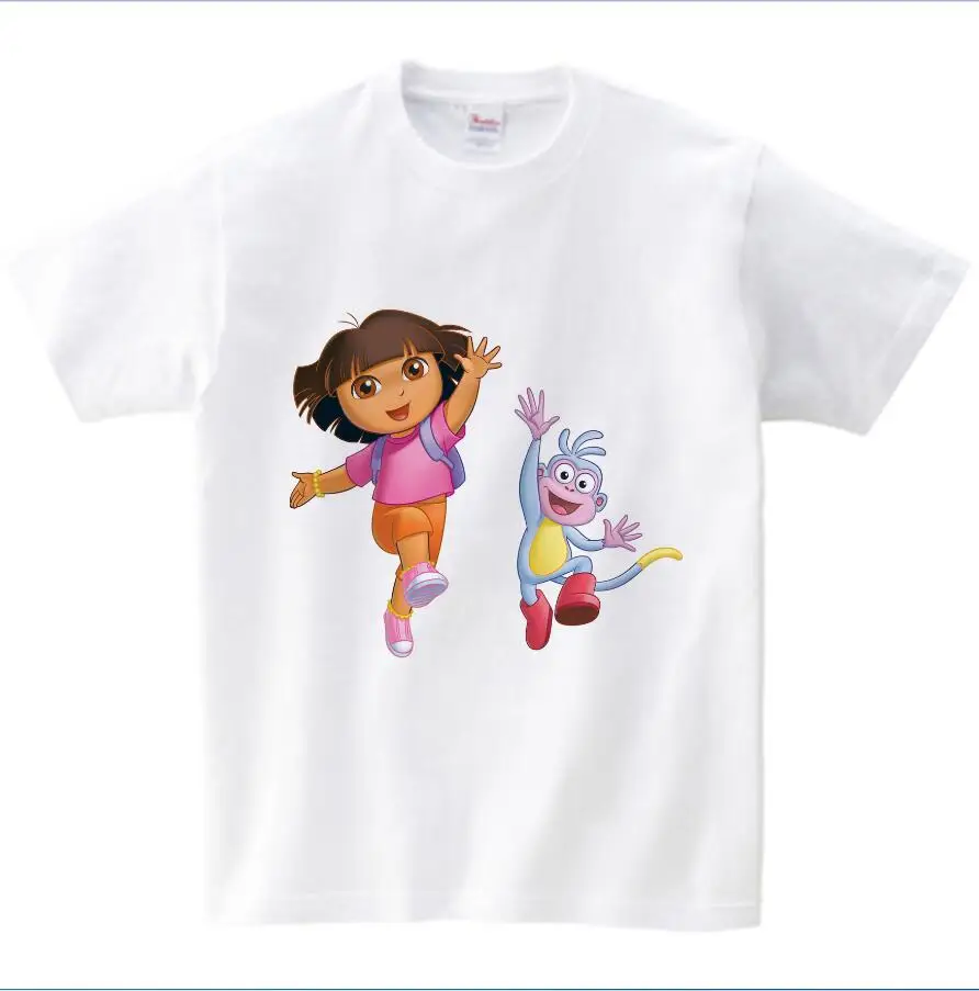 White childreT-shirt Летняя одежда из чистого хлопка для мальчиков и девочек, футболки, Забавные футболки, белые удобные футболки для малышей с изображением Даши-путешественницы, NN - Цвет: White childreT-shirt