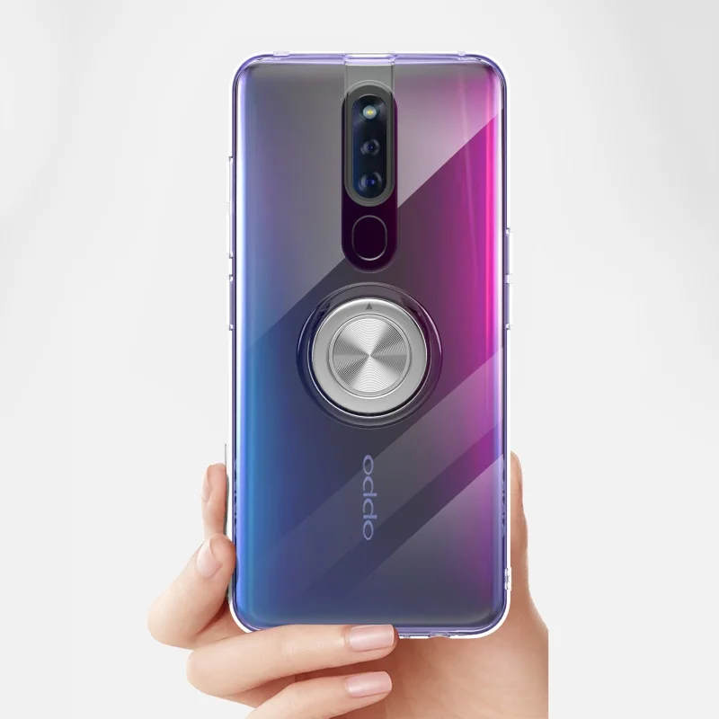 Чехол для OPPO F11 Pro прозрачный автомобильный держатель с кольцом на палец Мягкий