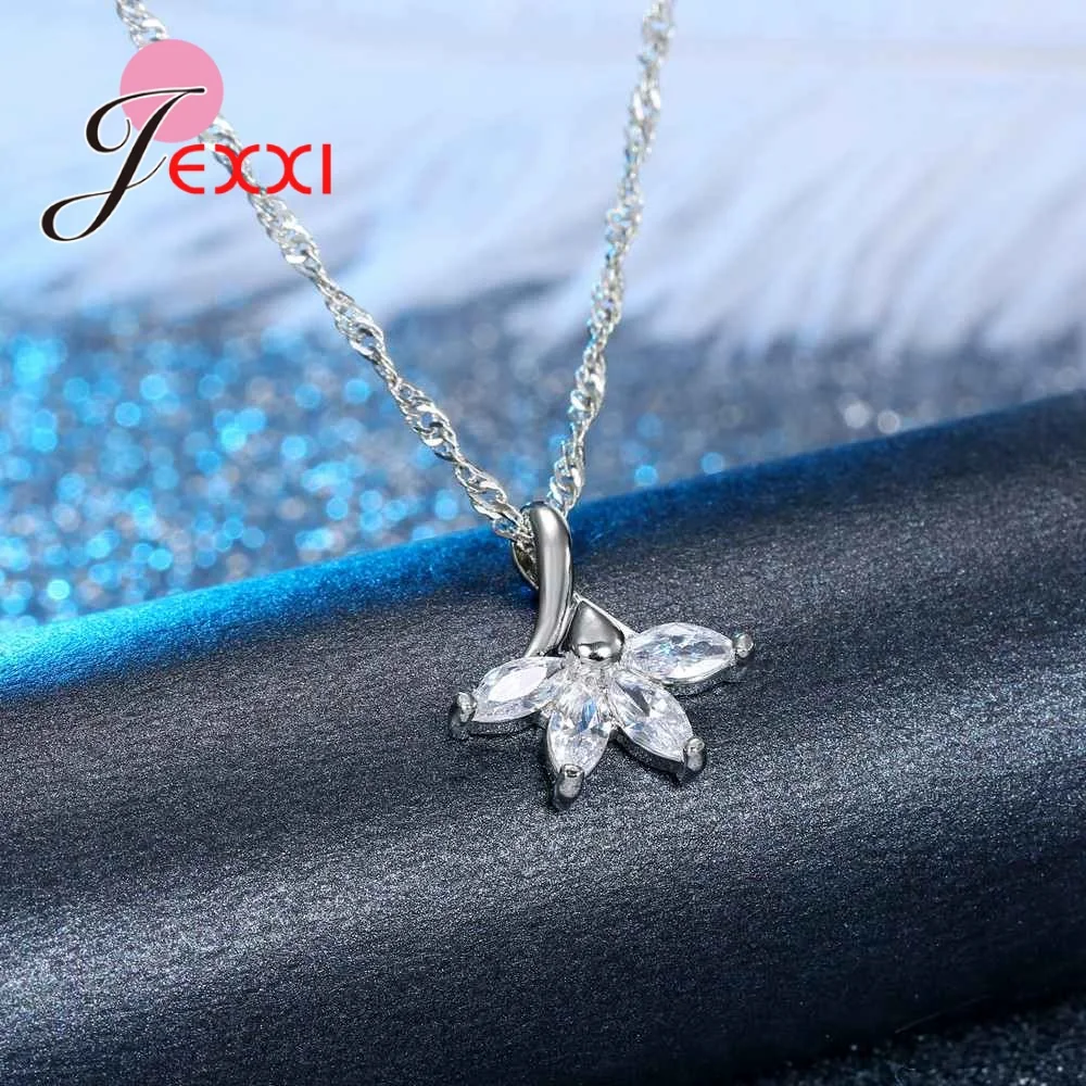 Женское колье из серебра 925 пробы с кулоном в виде цветка|crystal pendant necklace|long chain