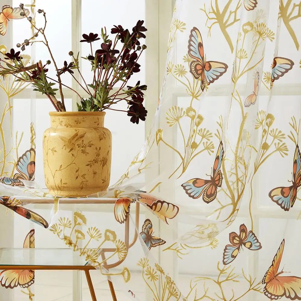 Topfinel Новинки Тюль с рисунками бабочка занавески для кухни гостиной спальни