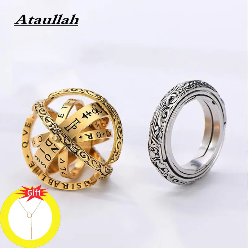 

Attaullah Universe Planet Astronomical Ring Rotating Cosmic Rings Gold Vintage Tibetan Silver for Couple Lovers Pendant RW066