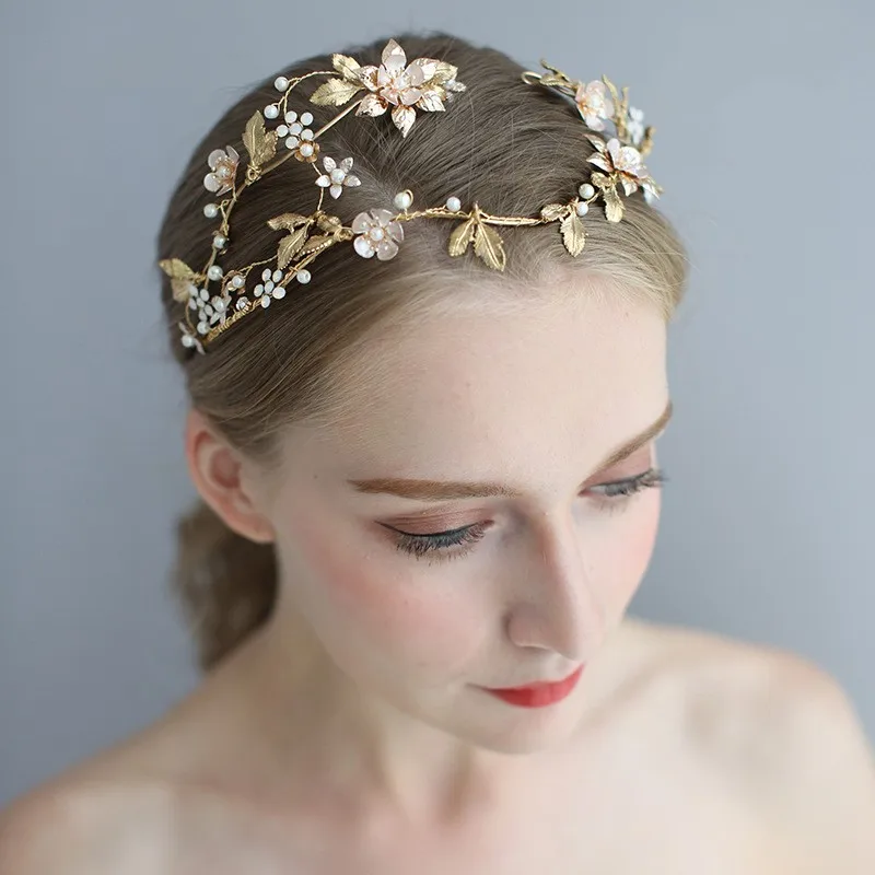 Jonnafe Baroque Gold Leaf Women Tiara Wedding Hair Crown Pearls Jewelry Opal Crystal Bridal Headpiece Accessories | Украшения и