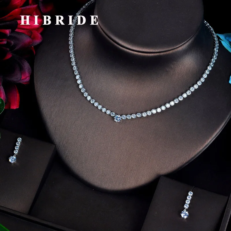 

HIBRIDE New Luxury Micro CZ Pave Women Jewelry Sets Earring Necklace Set Bridal Wedding Jewelry Set Accessories N-615