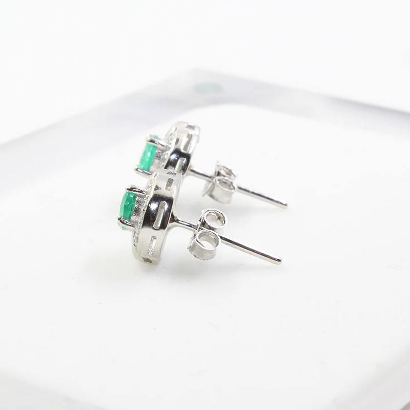 Серьги гвоздики из серебра 925 пробы с изумрудами 4 Х6 мм|stud earrings|earring studs earringsearrings