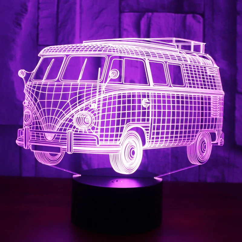3D LED ночник автобус автомобиль с 7 видов цветов свет для украшения дома лампа