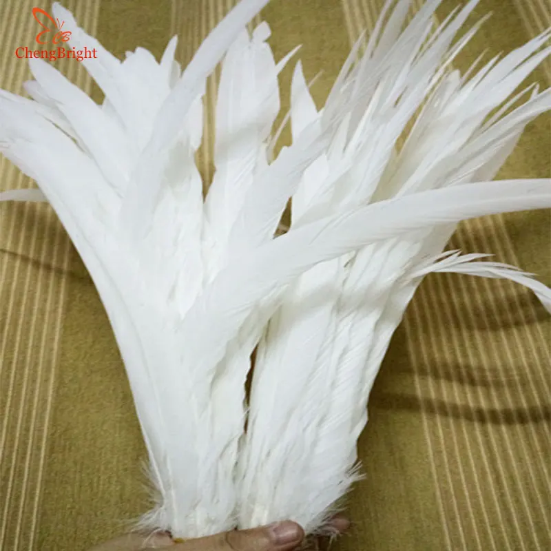 CHENGBRIGHT-plumas de cola de gallo blanco puro de alta calidad para manualidades, decoraci&oacute;n de boda, disfraz, plumas de fais&aacute;n-5
