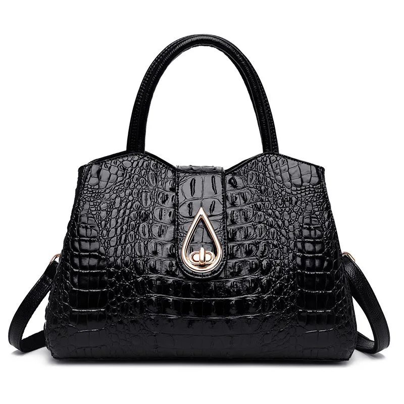 Черный FLYONE Vintage Fashion Crocodile Genuine Leather Luxury Handbags Women Bags Designer Female Shoulder Bag Ladies Bolsas Feminina - Цвет: Черный