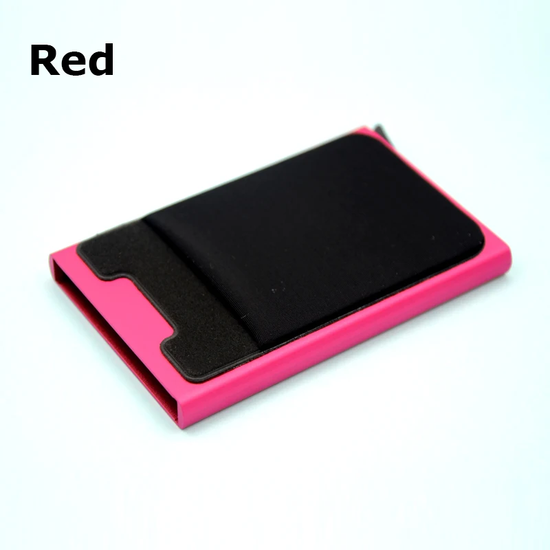 Red BONAMIE Hot! Credit Card Holder Case Aluminum Wallet With Elasticity Back Pocket RFID Thin Metal Wallet Business ID Card Holder - Цвет: Red