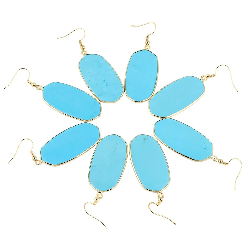 

TUMBEELLUWA Blue Howlite Stone Oval Dangle Drop Hook Earrings For Women