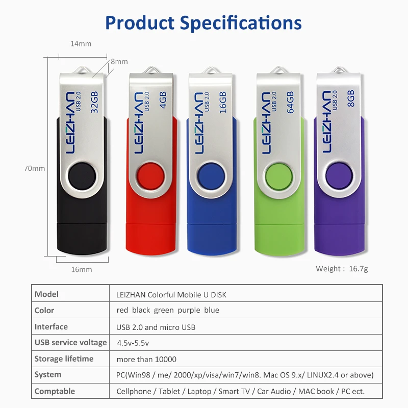 Leizhan otg usb flash drive 4 ГБ 8 16 32 2.0 memory stick|memory stick|usb 4gbusb |