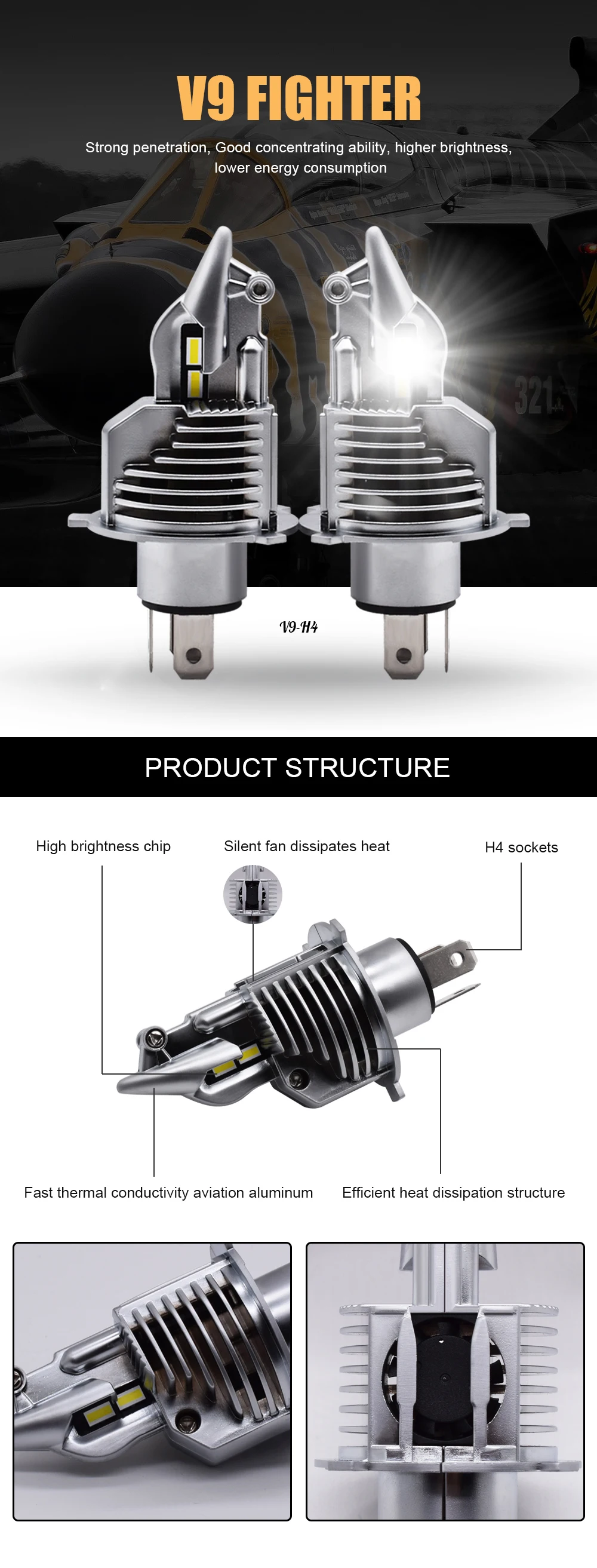 EURS 2 шт. истребитель H4 светодиодный лампы 12V 24V 6500K 5800LM Высокий Низкий Луч света H4 светодиодный светильник истребитель Форма 1:0 Размеры Оригинальная лампа для освещения