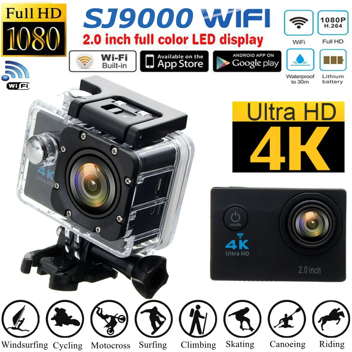 SJ9000 Водонепроницаемая ультра 4K HD 1080P WiFi Спортивная ионная камера видеокамера DV видео