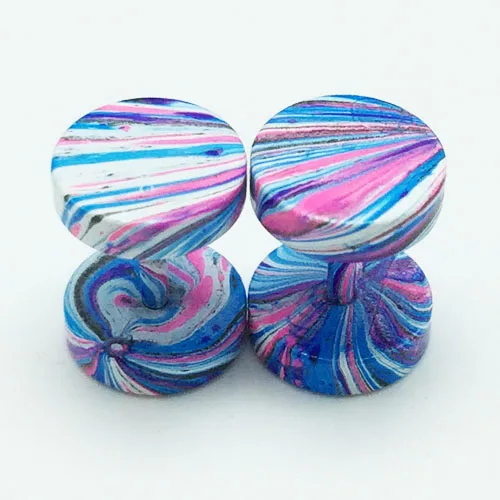 abstract blue purple 1 пара, Модные мужские новые, крутые, Поддельные беруши, серьги-гвоздики, 8 мм, нержавеющая сталь, карамельный цвет, весна-лето, золотые ювелирные изделия, пирсинг - Окраска металла: abstract blue purple