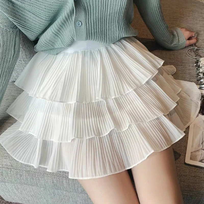 Летние шифоновые многоярусные короткие юбки Skorts с высокой талией однотонные