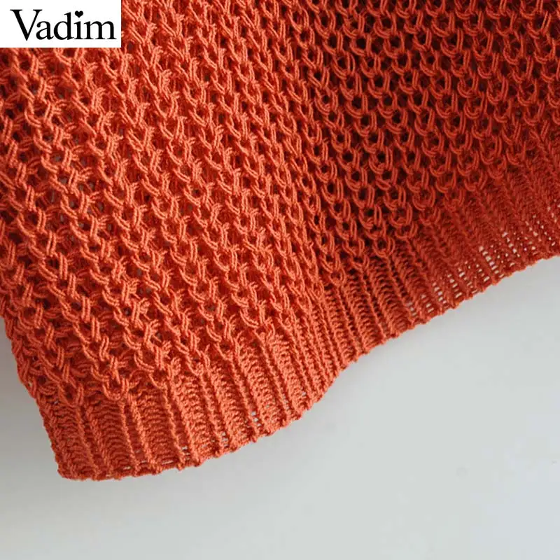 Vadim women solid knitted V neck sweater long sleeve see through loose shirts female casual elegant tops blusas HA391 | Женская одежда