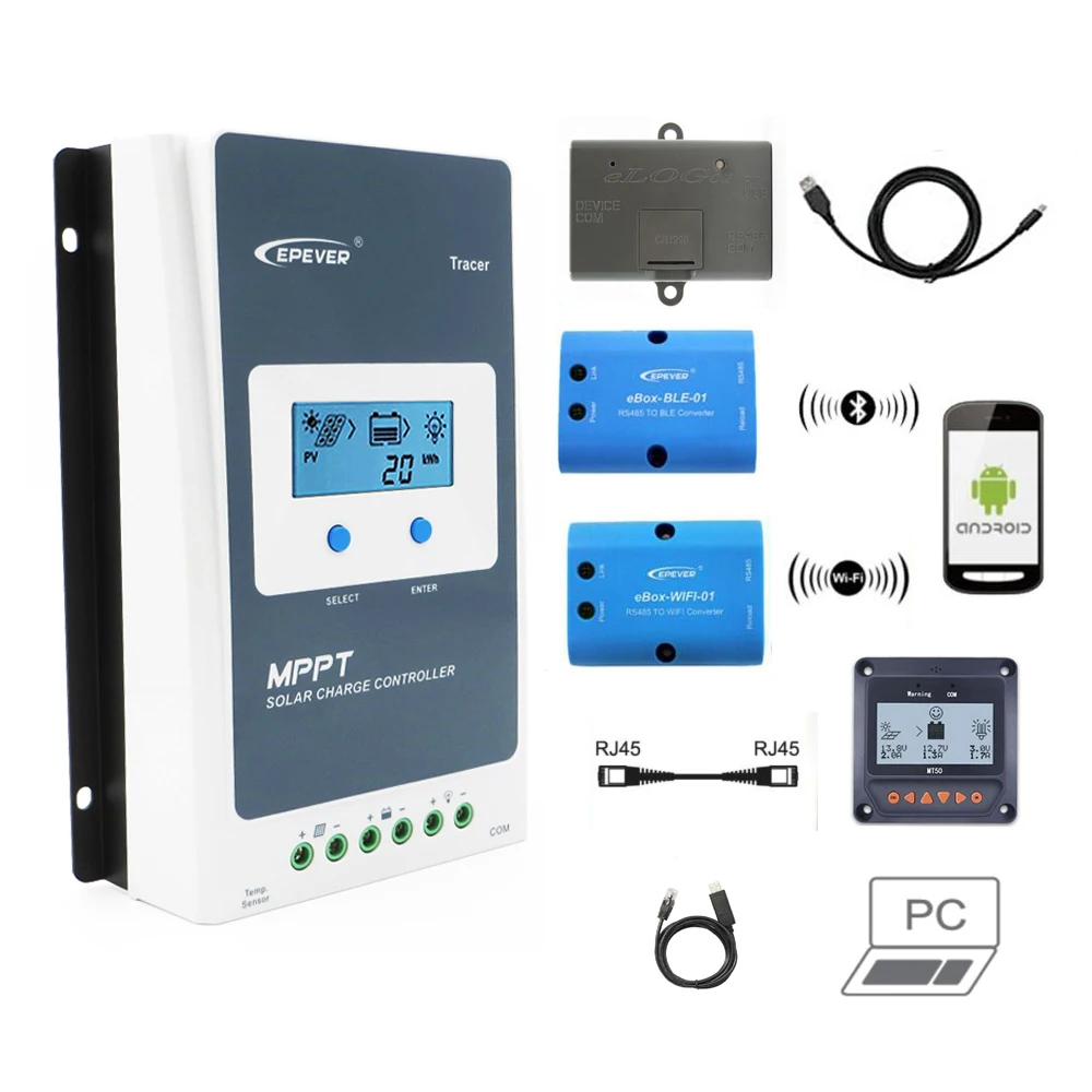 10A Tracer1210AN MPPT Контроллер заряда MT50 eBox-WIFI-01 eBox-BLE-01 Bluetooth eLog01 RTS300R47K3.81A 1210A |