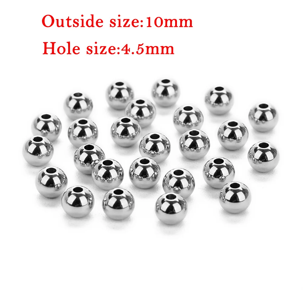 10mm with 4.5mm hole 50 шт./лот 304 круглые бусины серебристого тона из нержавеющей стали 2, 3, 4, 5, 6, 7, 8 мм с большим отверстием, европейские бусины для ювелирных изделий своими руками - Цвет: 10mm with 4.5mm hole