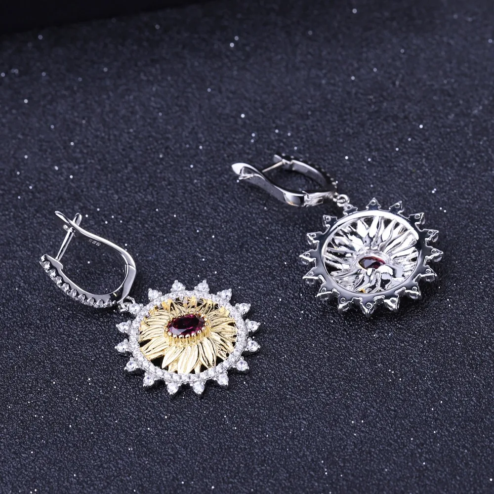 GEM'S BALLET 1.20Ct Natural Rhodolite Garnet Sunflower Drop Earrings 925 Sterling Silver Handmade for Women Brincos | Украшения и